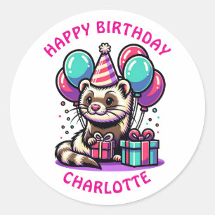 Ferret Themed Girl's Birthday Party Personalized Classic Round Sticker