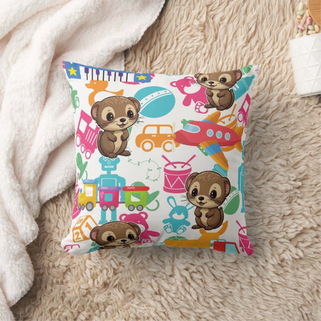 Ferret Toys Pattern Throw Pillow (Blanket)
