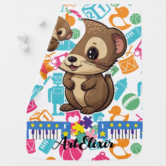 Ferret Toys Print Baby Blanket (In Situ)