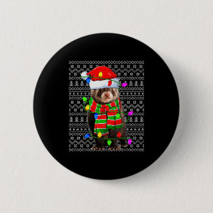 Ferret Ugly Xmas Lighting Santa Ferret Christmas Button