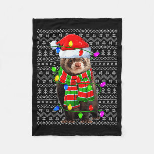 Ferret Ugly Xmas Lighting Santa Ferret Christmas Fleece Blanket
