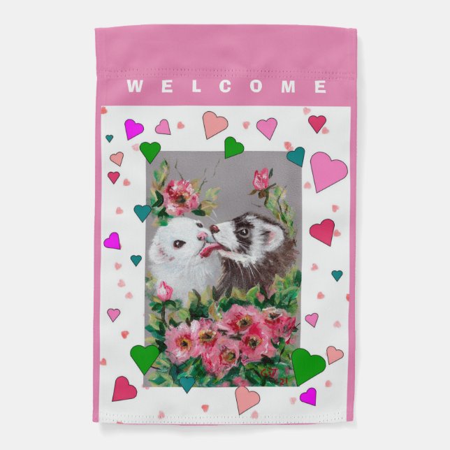 Ferret Valentine WELCOME Yard Flag (Front)