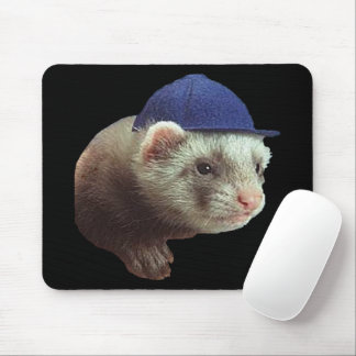 Ferret Wearing Blue Hat Mouse Pad