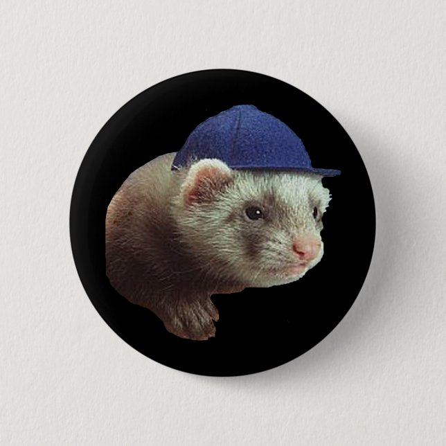 Ferret Wearing Hat Pinback Button (Front)