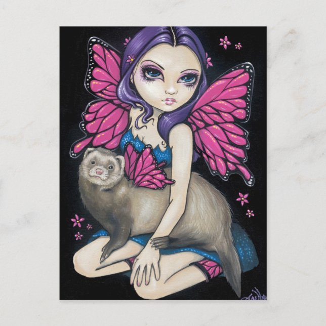 "Ferret with Butterfly Wings" Postcard (Front)