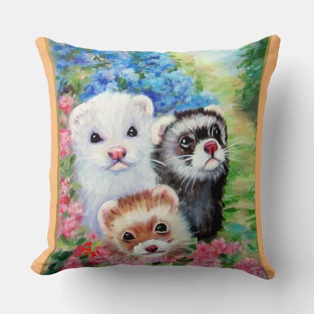 Ferrets and Flowers  Throw Pillow (Front)