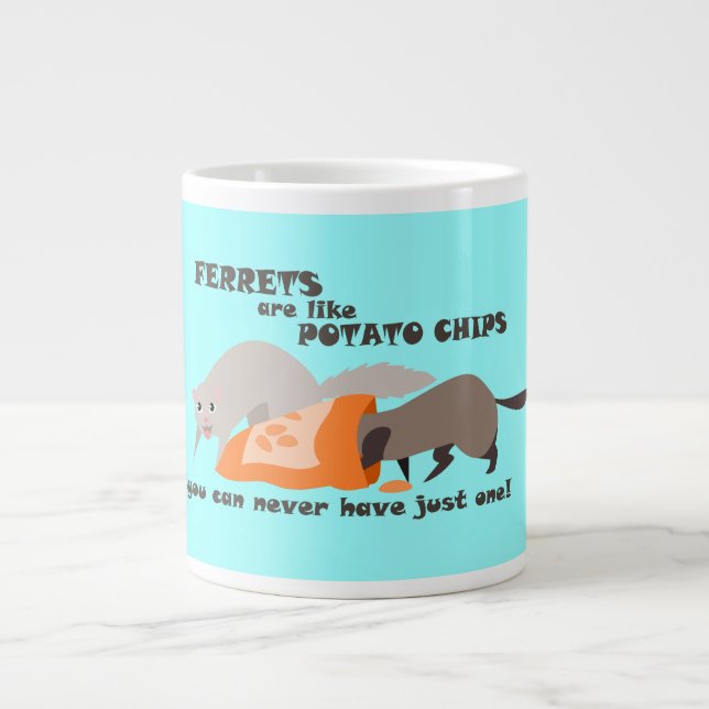 Ferrets are like Potato Chips Jumbo Blue Mug (Front)