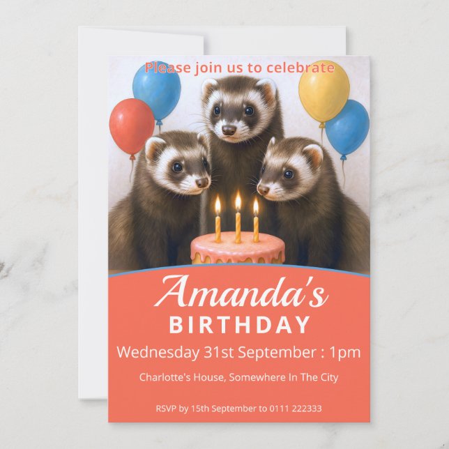 Ferrets Birthday Party Invitation (Front)