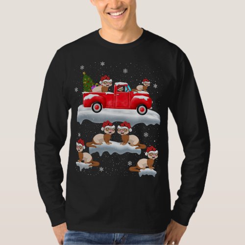 Ferrets Driving Christmas Tree Red Truck Ferret Ch T_Shirt