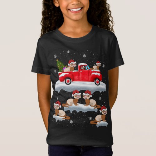 Ferrets Driving Christmas Tree Red Truck Ferret Ch T_Shirt