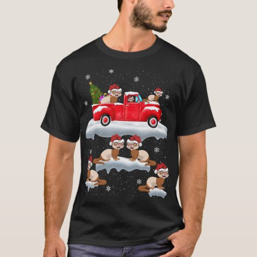 Ferrets Driving Christmas Tree Red Truck Ferret Ch T_Shirt