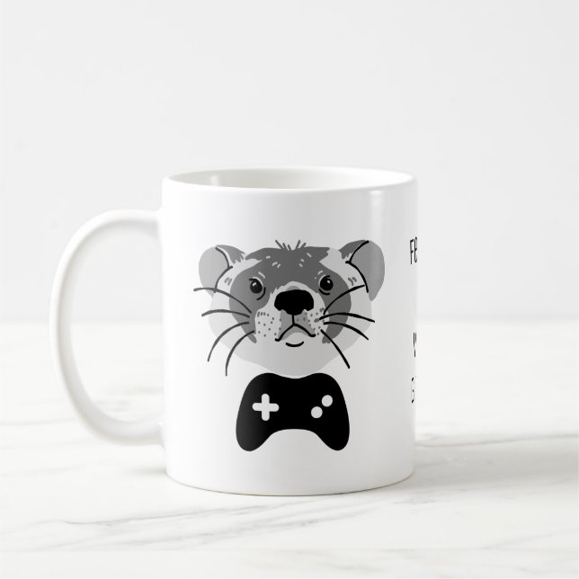 Ferrets Playing Video Games Funny Cartoon Coffee Mug (Left)