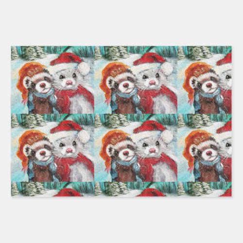 Ferrets Wrapping Paper Flat Sheet Set of 3
