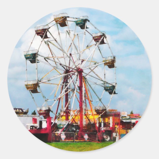 Ferris Wheel Against Blue Sky Classic Round Sticker (Front)