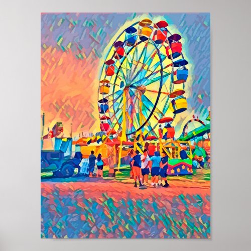 Ferris Wheel Carnival Abstract Art Poster