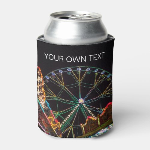 Ferris Wheel Funfair at Night Custom Text Can Cooler