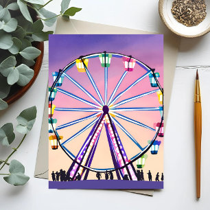 Ferris Wheel Sunset Beautiful Watercolor Postcard