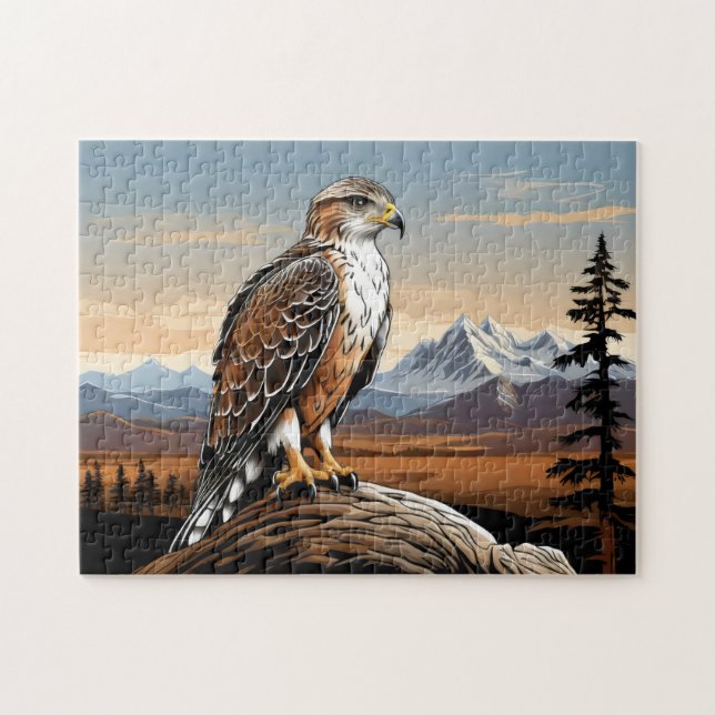 Ferruginous Hawk perched on rock Jigsaw Puzzle (Horizontal)