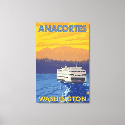 Ferry and Mountains _ Anacortes Washington Canvas Print