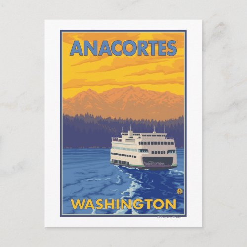 Ferry and Mountains _ Anacortes Washington Postcard