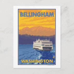 Ferry and Mountains - Bellingham, Washington Postcard