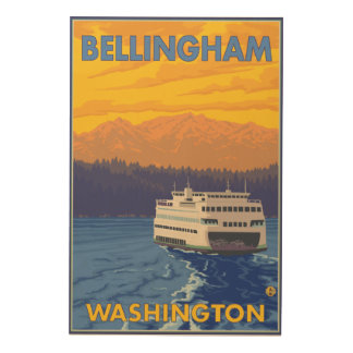 Ferry and Mountains - Bellingham, Washington Wood Wall Art