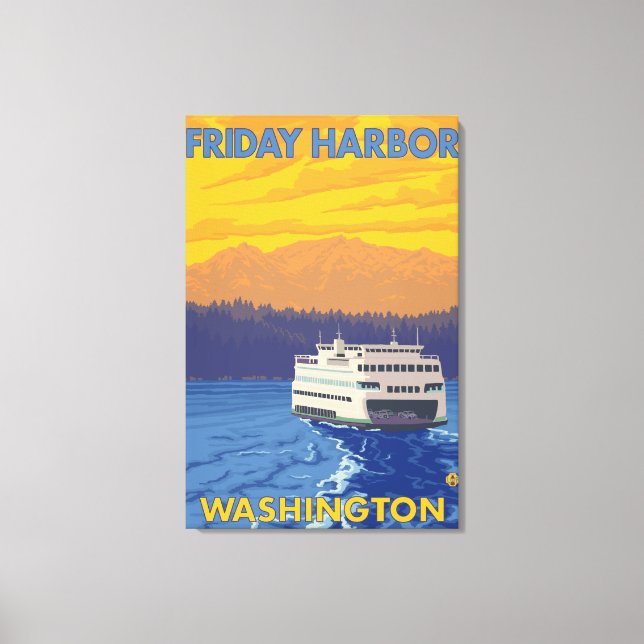 Ferry and Mountains - Friday Harbor, Washington Canvas Print (Front)