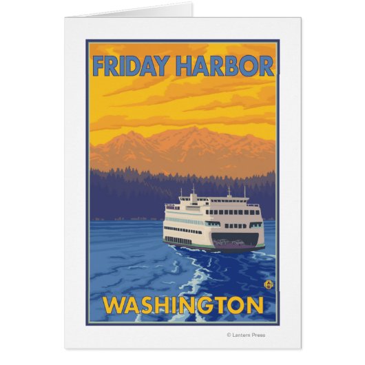 Ferry and Mountains - Friday Harbor, Washington Cards (Front)
