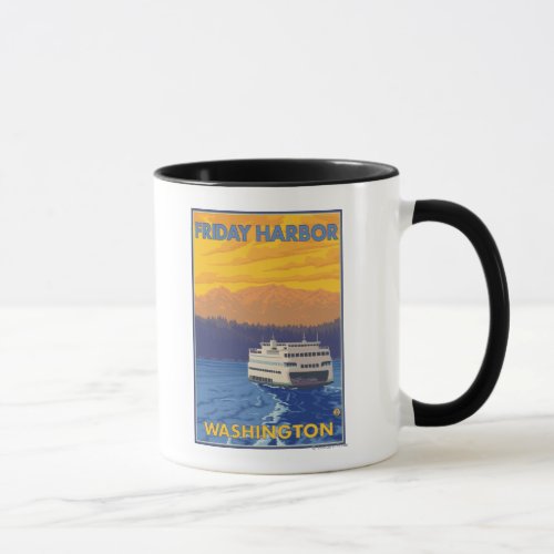 Ferry and Mountains _ Friday Harbor Washington Mug