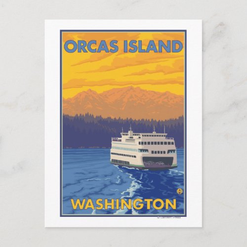Ferry and Mountains _ Orcas Island Washington Postcard