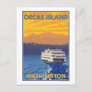 Ferry and Mountains - Orcas Island, Washington Postcard