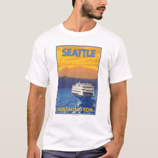 Ferry and Mountains - Seattle, Washington T-Shirt