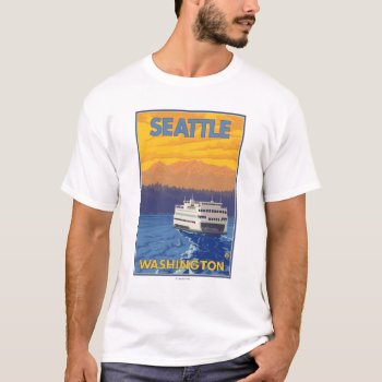 Ferry And Mountains - Seattle  Washington T-shirt by LanternPress at Zazzle