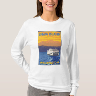Ferry and Mountains - Shaw Island, Washington T-Shirt