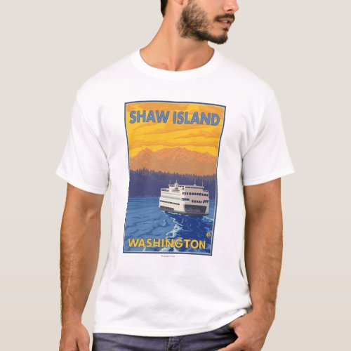 Ferry and Mountains _ Shaw Island Washington T_Shirt