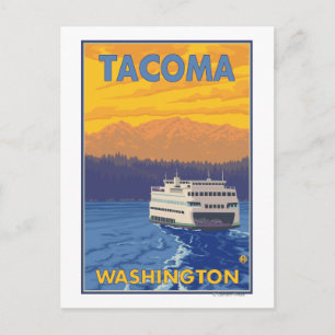 Ferry and Mountains - Tacoma, Washington Postcard