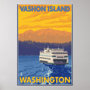 Ferry and Mountains - Vashon Island, Poster