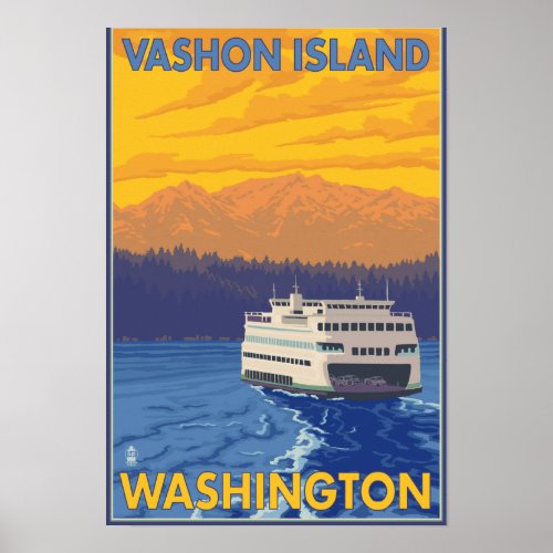 Ferry and Mountains _ Vashon Island Poster