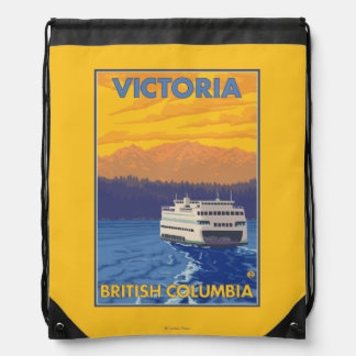 Ferry and Mountains - Victoria, BC Canada Drawstring Bag