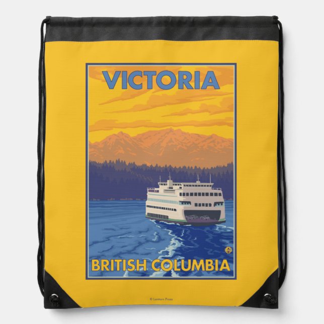 Ferry and Mountains - Victoria, BC Canada Drawstring Bag (Front)