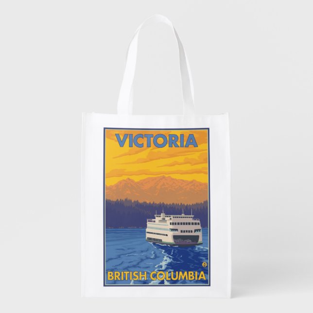 Ferry and Mountains - Victoria, BC Canada Grocery Bag (Front)