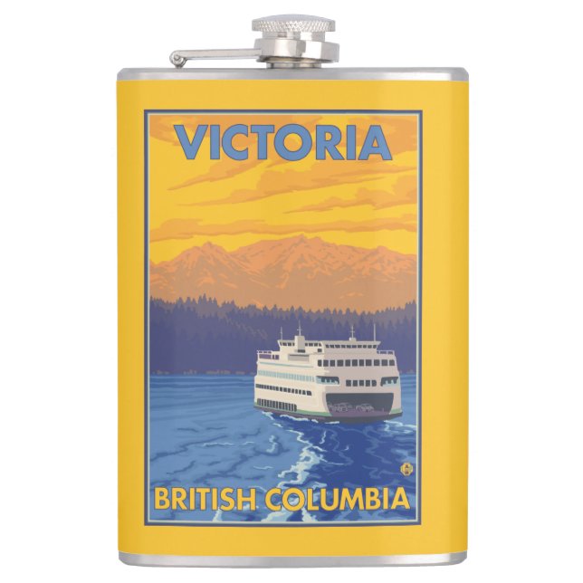 Ferry and Mountains - Victoria, BC Canada Hip Flask (Front)
