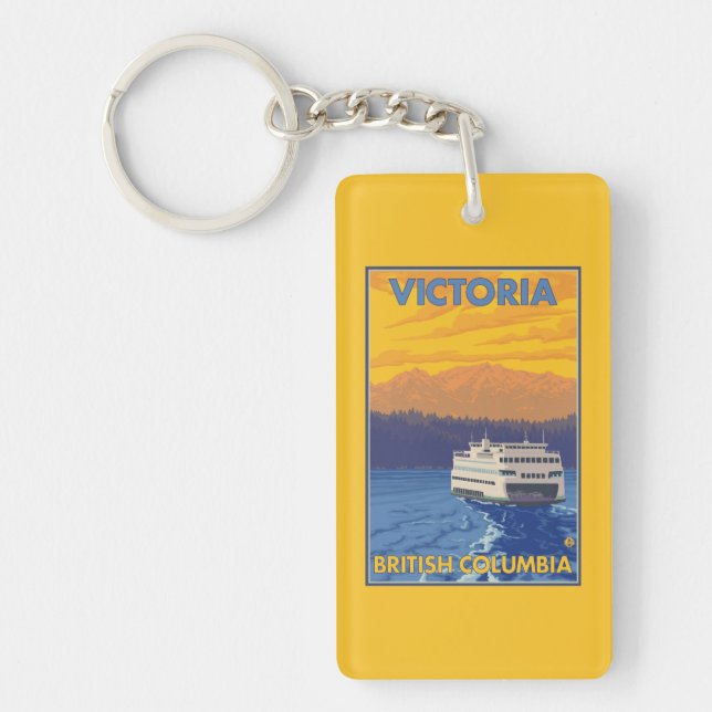 Ferry and Mountains - Victoria, BC Canada Keychain (Front)
