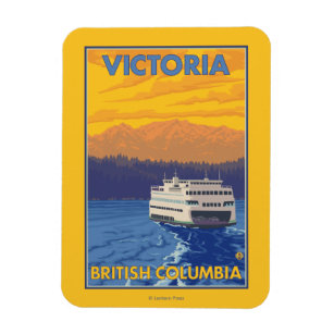 Ferry and Mountains - Victoria, BC Canada Magnet