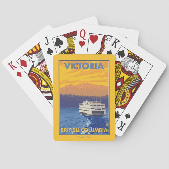 Ferry and Mountains - Victoria, BC Canada Poker Cards (Back)