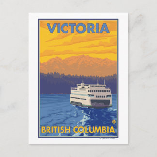 Ferry and Mountains - Victoria, BC Canada Postcard