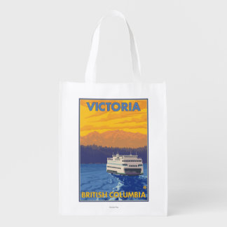 Ferry and Mountains - Victoria, BC Canada Reusable Grocery Bag