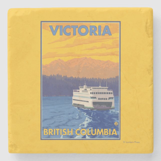 Ferry and Mountains - Victoria, BC Canada Stone Coaster (Front)