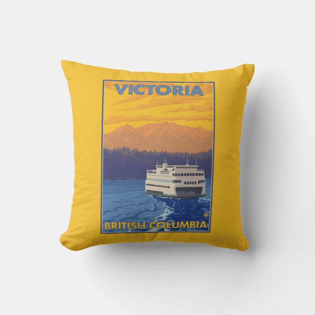 Ferry and Mountains - Victoria, BC Canada Throw Pillow (Front)