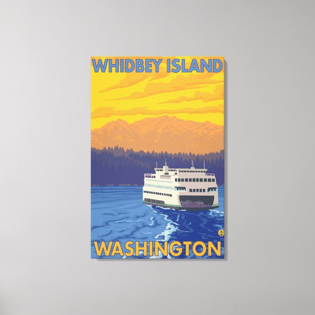 Ferry and Mountains - Whidbey Island, Washington Canvas Print (Front)